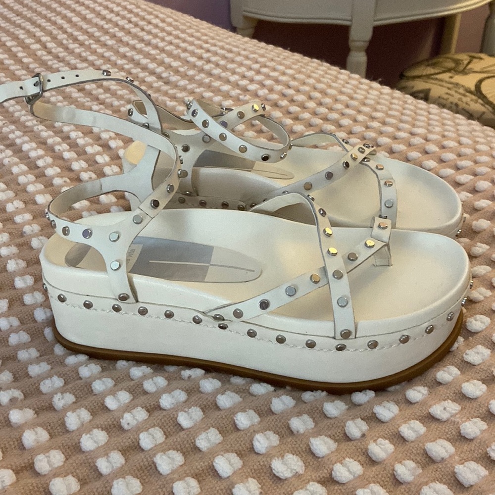 Dolce Vita Womens Welma White Leather Ankle Strap Platform Sandal